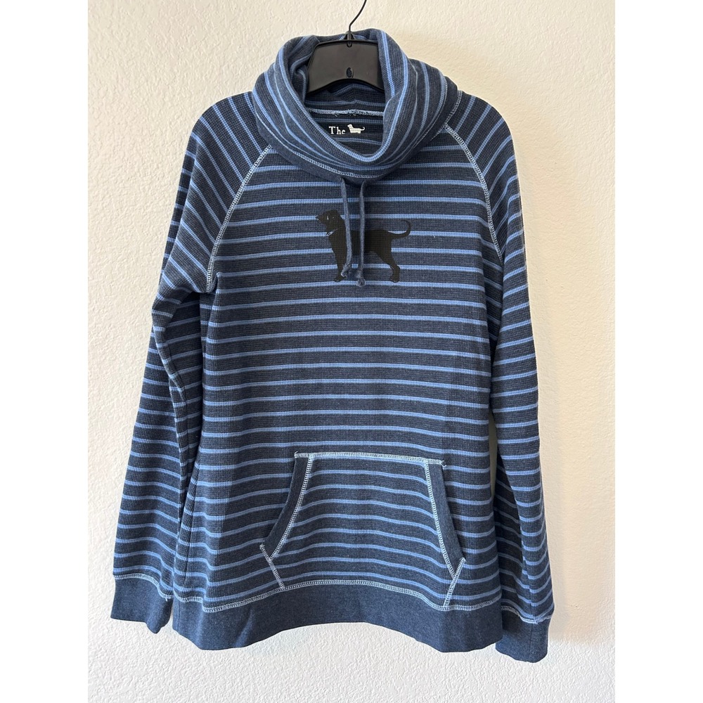 The Black‎ Dog Womens Large Blue Striped Waffle Knit Funnel Neck Pullover